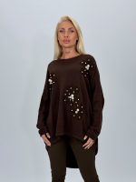 Pulover din tricot cu broderie florală și perle - imagine 8