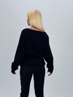 Pulover cambrat cu decolteu bărcuța și curea - imagine 4