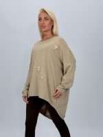 Pulover din tricot cu broderie florală și perle - imagine 5
