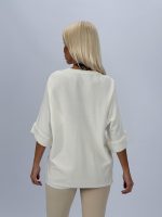 Pulover din tricot cu mânecă 3/4 și flori aplicate - imagine 3