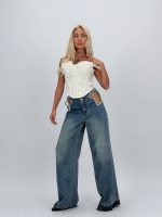Jeans | Blug wide leg decupat accesorizat cu ștrasuri - imagine 14