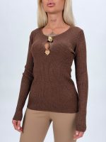 Pulover decupat din lurex cu nasturi aurii - imagine 7