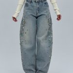 Jeans baggy femei culoare albastru, vedere laterală