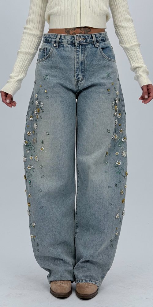 Jeans baggy femei culoare albastru, vedere laterală