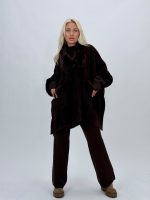 Poncho din tricot cu buzunare și blană - imagine 8