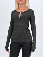 Pulover decupat din lurex cu nasturi aurii - imagine 13