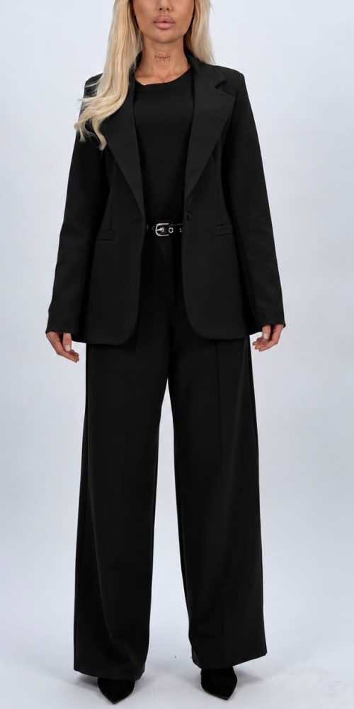 Pantalon office wide leg cu croială largă și elegantă
