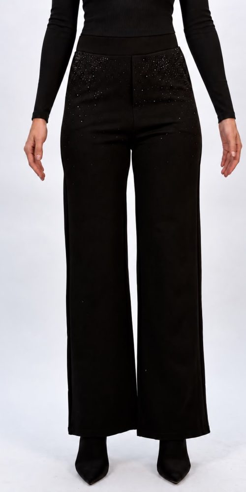 Pantalon colant drept cu ștrasuri negru CATO, croială elegantă