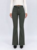 Pantalon evazat din jerse cu curea - imagine 3