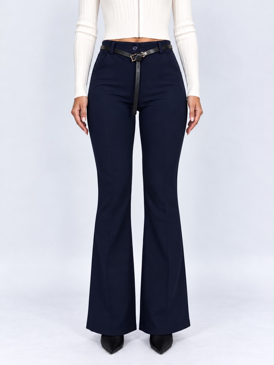 3f5e7c9e-716d-4438-92f4-c7f5487e7dc4 Pantalon evazat din jerse cu curea - imagine 1