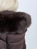 Jachetă scurtă din fâș cu glugă și blană detașabilă - imagine 6