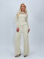 Pantalon elegant cu lurex, detaliu croială și finisaj