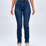 Jeans push-up slim albastru pentru femei, croială modernă și confortabilă