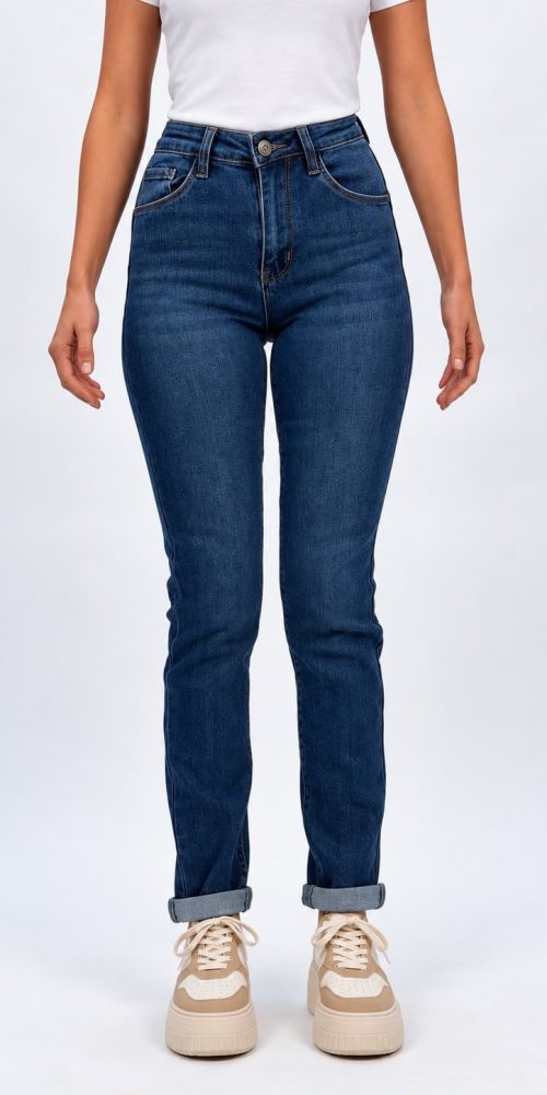 Jeans push-up slim albastru pentru femei, croială modernă și confortabilă