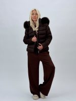 Jachetă scurtă din fâș cu glugă și blană detașabilă - imagine 7