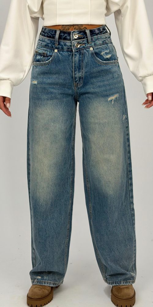Jeans | Blug wide leg cu efect prespălat