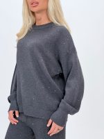 Set pulover și pantalon din tricot cu paiete, culoare negru