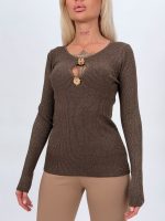 Pulover decupat din lurex cu nasturi aurii - imagine 10