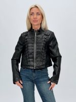 Croială modernă jachetă piele eco neagră vedere laterală