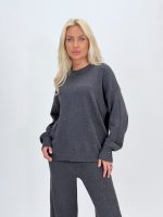 Set pulover și pantalon din tricot cu paiete, culoare maro