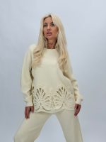 Set pulover și pantalon din tricot cu broderie - imagine 4