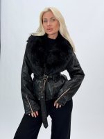Jachetă din piele eco și guler din blană - imagine 9