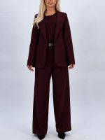 Pantalon office wide leg negru, maro sau prună