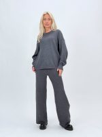 Set pulover și pantalon din tricot cu paiete, culoare camel