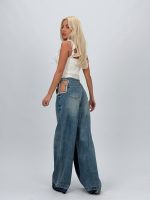 Jeans | Blug wide leg decupat accesorizat cu ștrasuri - imagine 17
