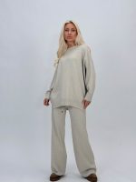 Ansamblu pantalon și bluză din tricot, culoare antracit