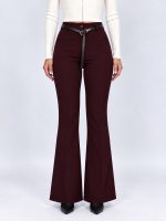Pantalon evazat din jerse cu curea - imagine 9
