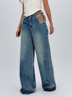 Jeans | Blug wide leg decupat accesorizat cu ștrasuri - imagine 15