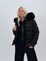 Jachetă scurtă din fâș cu glugă și blană detașabilă - imagine 9