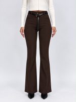 Pantalon evazat din jerse cu curea - imagine 5