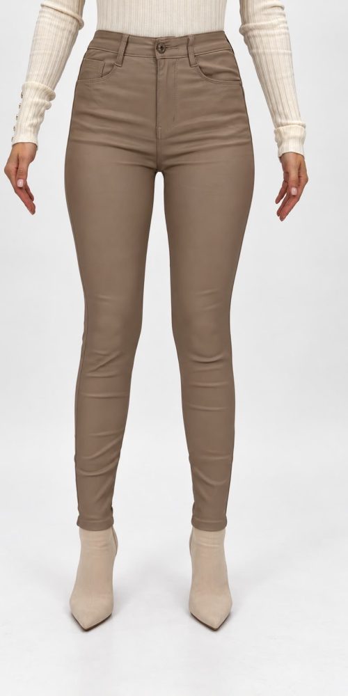Pantalon slim bej gudron cu croială modernă pentru femei