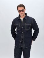 Cămașă din denim bărbați Indigo, detaliu guler și nasturi