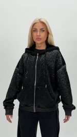 Hanorac oversized cu ștrasuri, vedere frontală