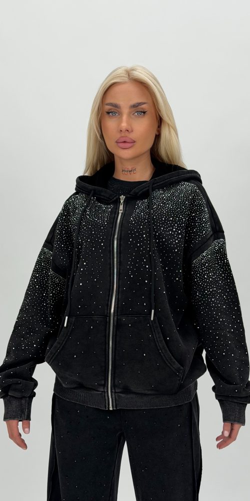 Hanorac oversized cu ștrasuri, vedere frontală