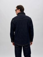 Cămașă din denim Indigo bărbați, detaliu material și cusături