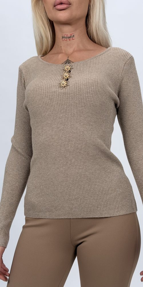 Pulover din lurex cu 3 nasturi aurii pentru femei