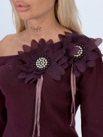 Pulover din tricot accesorizat cu flori și ștrasuri - imagine 19