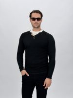 Pulover tricot gri pentru bărbați, detaliu tricotaj