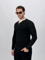 Pulover cu 4 nasturi bărbați, vedere spate