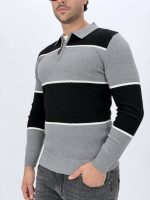 Pulover polo bej cu fermoar, vedere din spate