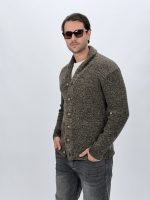 Pulover cardigan tricotat antracit, detaliu manșete