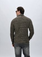 Pulover cardigan tricotat bej, detaliu tricotaj