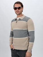 Pulover tip polo gri cu fermoar, detaliu guler