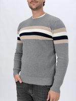 Guler rotund pulover din tricot cu dungi