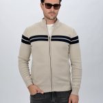 Pulover din tricot cu fermoar și model pentru bărbați, vedere frontală