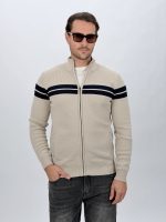 Pulover din tricot cu fermoar și model pentru bărbați, vedere frontală